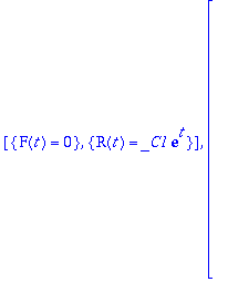 [{F(t) = 0}, {R(t) = _C1*exp(t)}], [{F(t) = RootOf(...
